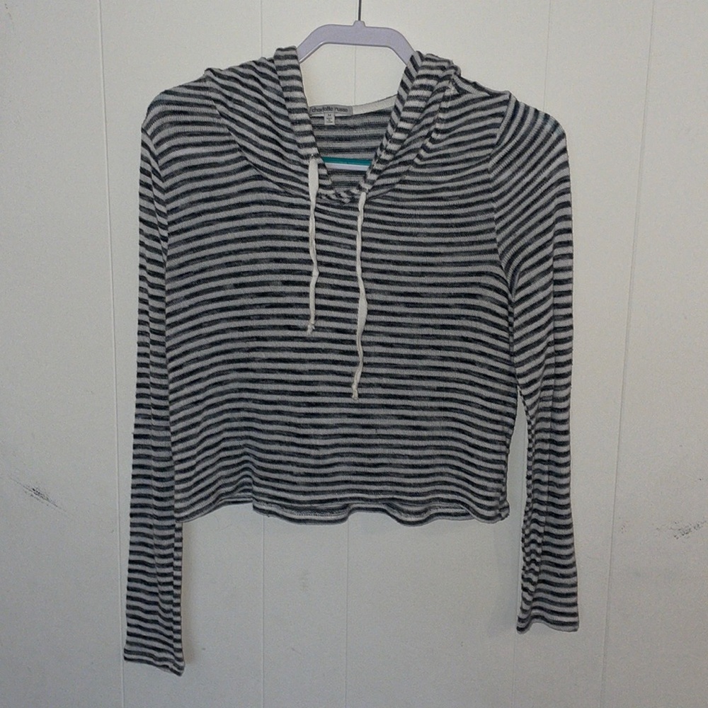 striped hooded cropped sweater